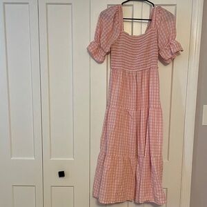 Elegant Pink Checkered Midi Dress